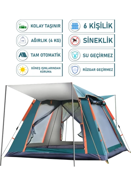 6 Kişilik Tam Otomatik Tenteli Kamp Çadırı